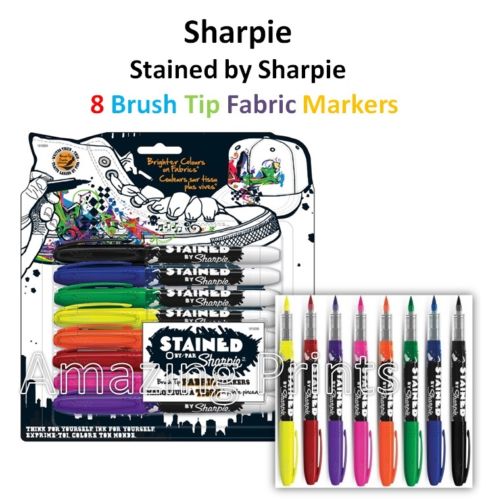 Sharpie Stained Fabric Permanent Markers, Brush Tip, Assorted, 8/Pack  (1779005)